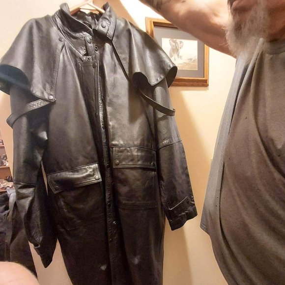 ALLSTATE LEATHER , Heavy Leather Duster Trench Coat - Picture 1 of 2
